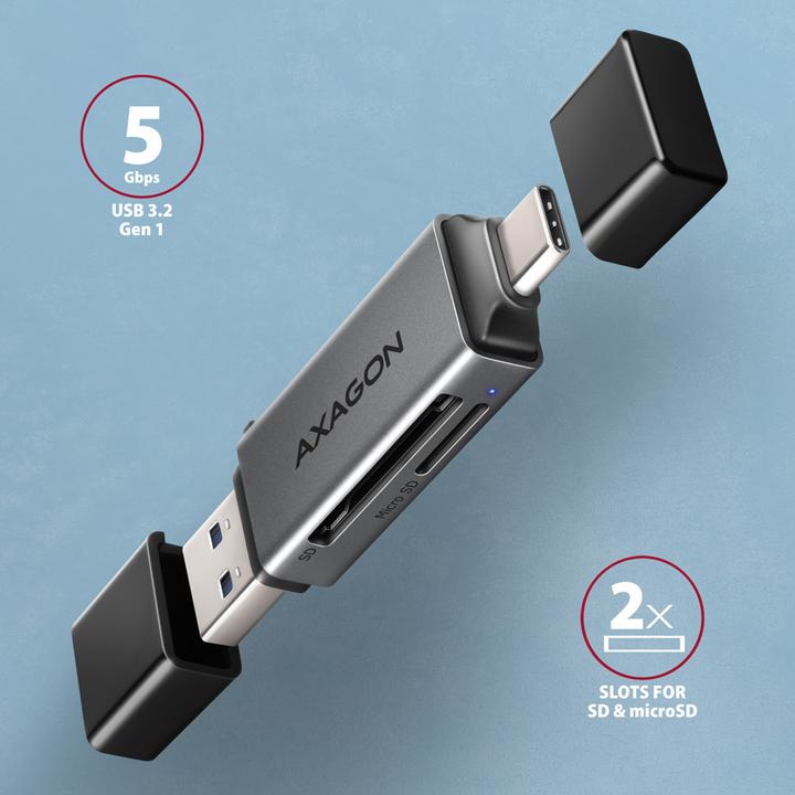 Produktbild Axagon CRE-DAC External USB 3.2 Gen1 Type-C+Type-A 2-slot SD/microSD (USB 3.0, Type-B)