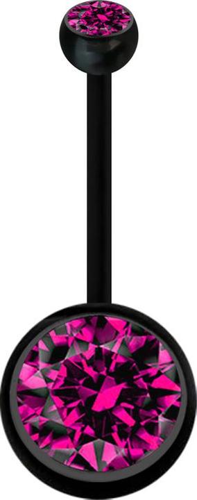 Produktbild Star Piercing Banane Schwangerschaft schwarz mit zwei Kugeln Kristall gross fuchsia (Bioflex, ohne Messing)