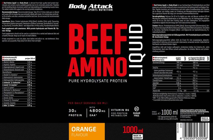 Actual product image Body Attack 100% Beef Amino Liquid (1000ml) (Orange, 1 x)