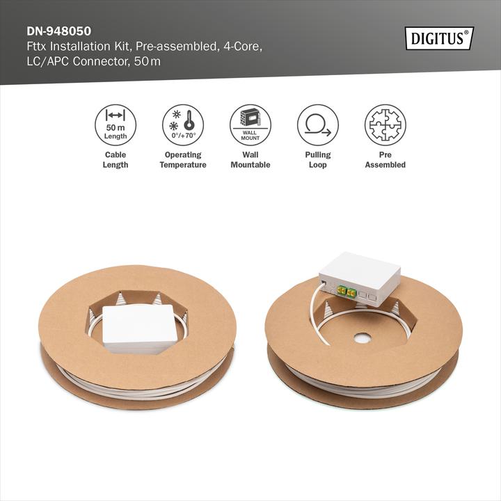 Actual product image Digitus Fttx installation kit LC/APC pre-assembled/4-fibre/50m (S/FTP, CAT6, 50 m)