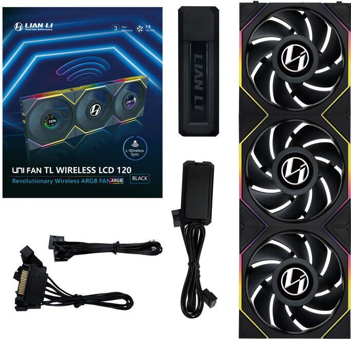 Actual product image Lian-Li UNI FAN TL Wireless LCD Lüfter, ARGB, PWM, 3er-Pack inkl. Controller - 120 mm, schwarz (120 mm, 3 x)