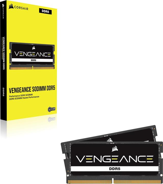 Image du produit Corsair DDR5, 5600MT/s 64Go 2x32Go SODIMM, Unbuffered, 48-48-48-90, Black PCB, Std PMIC, 1.1V, VENGEANCE DDR (2 x 32GB, 5600 MHz, RAM DDR5, SO-DIMM)