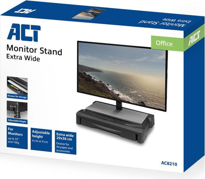 Produktbild Monitor stand extra wide with drawer, up to 10kg, adjustable height, black