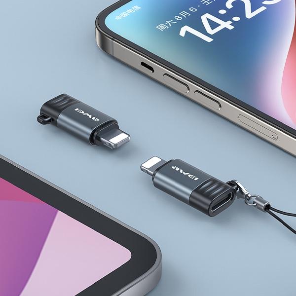 Actual product image Awei Adapter A11 USB-C/Lightning szary /grey (USB Type C, Lightning)