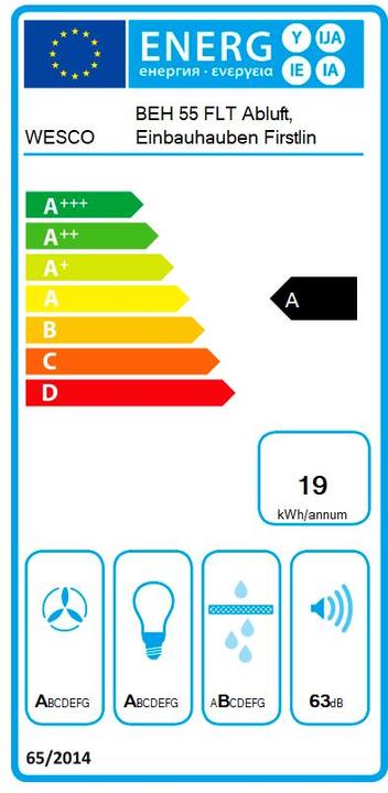 Etichetta energetica Berbel Cofani integrati Firstline BEH 55 FLT Aria di scarico (4011589-000)