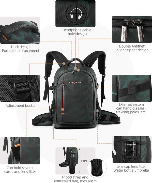 Immagine prodotto K&F Concept Zaino 23L Nature Wander 06 (mimetico) (Borsa a tracolla per fotocamera, 23 l)
