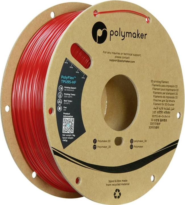 Polymaker PD03007 TPU95-HF Filament TPU, Flexible Filament flexible, Highspeed Filament, UV-resistant filament (TPU, 1.75 mm, 1000 g, Red)