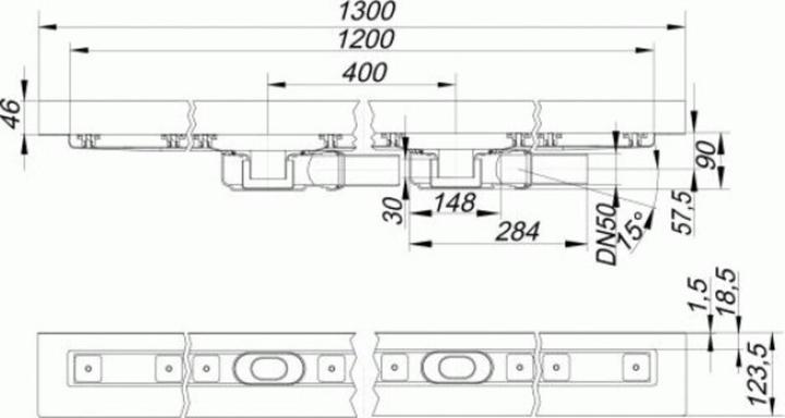Actual product image Dallmer shower channel CeraLine PLAN 2 drains 521996, W 1200mm, DN 50 overall height 90mm (1450 mm)