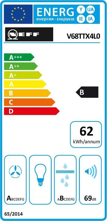 Etichetta energetica Neff V68TTX4L0 + Z861SB4, piano cottura a induzione con cappa aspirante, canale piatto, V68TTXGA6