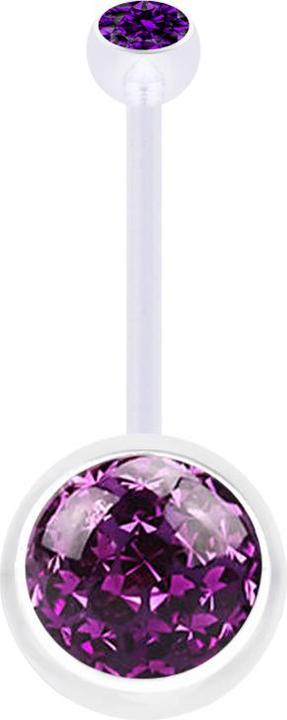 Produktbild Star Piercing Banane transparent mit Kugel Kristall violett und Kugel Kristall violett Epoxy Schutzschicht (Bioflex, ohne Messing)