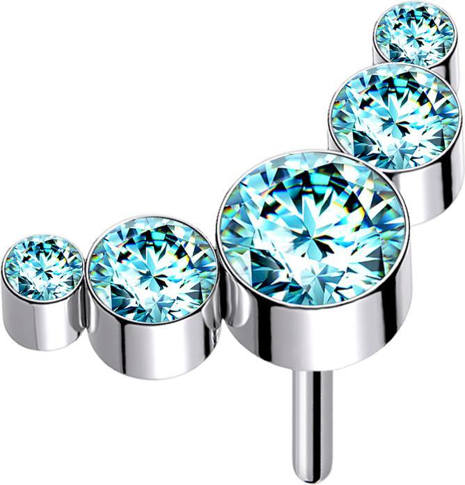 Produktbild Star Piercing Threadless silber fünf Kristalle aqua (ohne Messing, Titan G23)