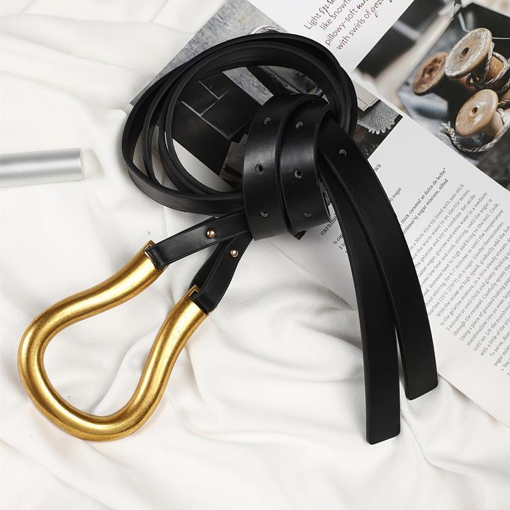 Image du produit Only-Bags.Store Tendance Fer à cheval Boucle Punk Ceinture Noir PU Cuir Ceinture Taille Réglable Manteau Ceinture