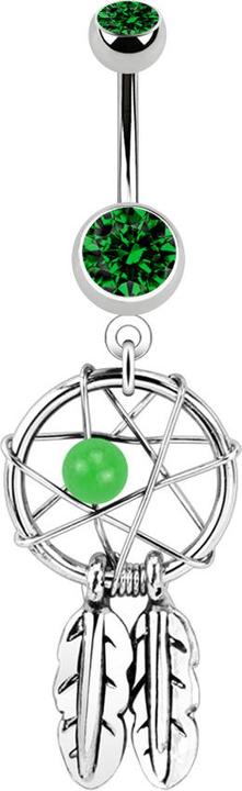 Produktbild Star Piercing Banane silber mit Anhänger Traumfänger und Kugel grün (Chirurgenstahl 316L, ohne Messing)