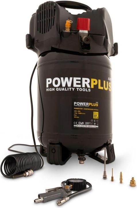 Produktbild Powerplus Kompressor 1100W 24L +6pcs kein öl 1,5hp (8 Bar, 24 l)