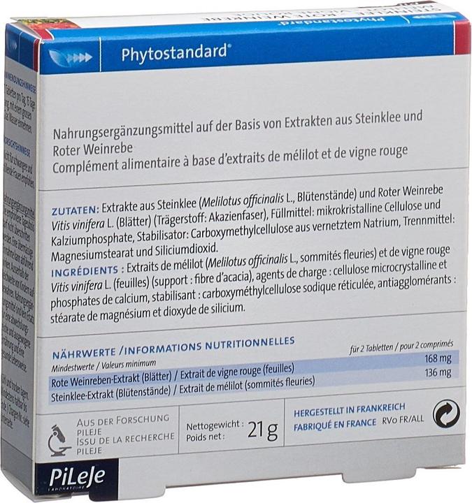 Nährwerte und Zutaten Phytostandarts Steinklee - Rote Weinrebe Tablette (30 Stück, Tabletten, 30 g)