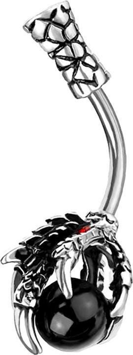 Image du produit Star Piercing Banane argent Griffe de dragon avec cristal rouge et boule de cristal noir (Laiton, Acier chirurgical 316L)