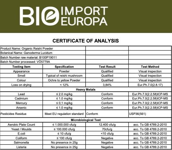 Nutritional values and ingredients Zimmerli Adaptogene Reishi powder (BIO) (1 Piece, Powder, 100 g)