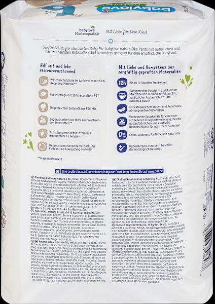 Nährwerte und Zutaten dm babylove nature Pants (Gr. 6, Tragepack, 16 Stück)