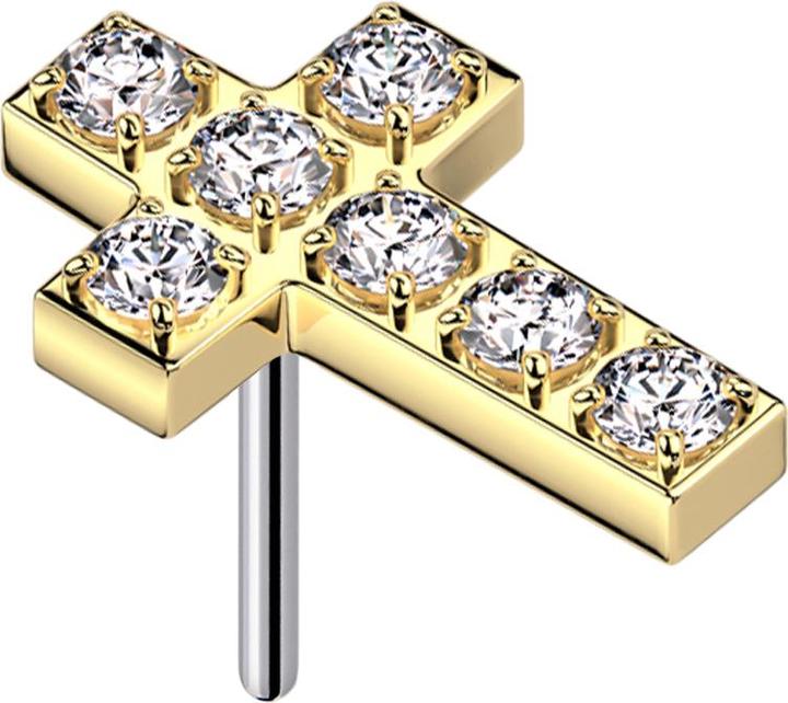 Produktbild Star Piercing Threadless vergoldet Kreuz Kristalle silber (ohne Messing, Chirurgenstahl 316L)