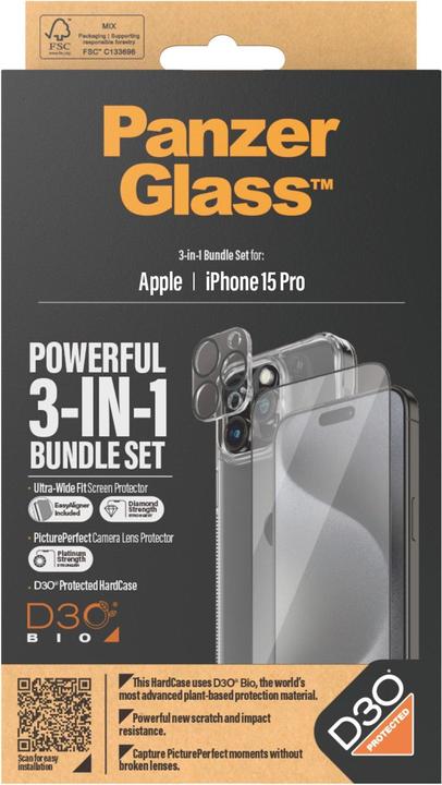 Immagine prodotto PanzerGlass Confezione 3-in-1 (1 Pezzo/i, Apple iPhone 15 Pro)