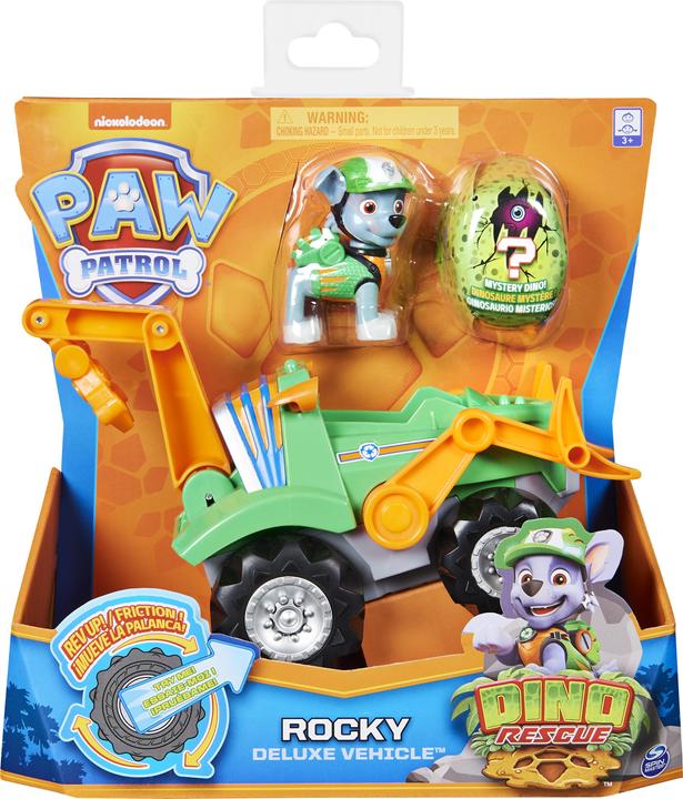 Actual product image Maki PAW Patrol Dino Rescue luxury pull up Rocky vehicle with surprise dinosaur figure