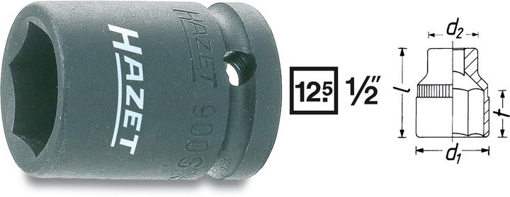 Actual product image HAZET Impact socket ∙ hexagon 900S-13 ∙ Square, hollow 12.5 mm (1/2 inch) ∙ Outside hexagon tractio… (13 mm)
