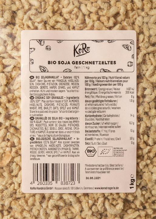 Valeurs nutritives et ingrédients KoRo Bio Sojagranulat (1000 g)