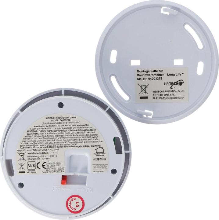 Actual product image Heitech Smoke detector Long life incl. lithium battery 85dB