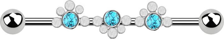 Actual product image Star Piercing Barbell silver two balls dotted wave three turquoise stones (without brass, Surgical steel 316L, Mineral)