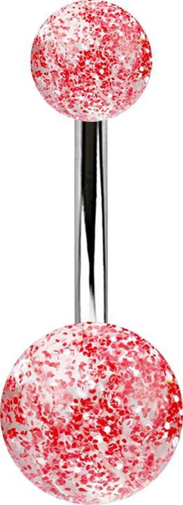 Produktbild Star Piercing Banane silber mit zwei Glitter Kugeln rot (Acryl, ohne Messing, Chirurgenstahl 316L)