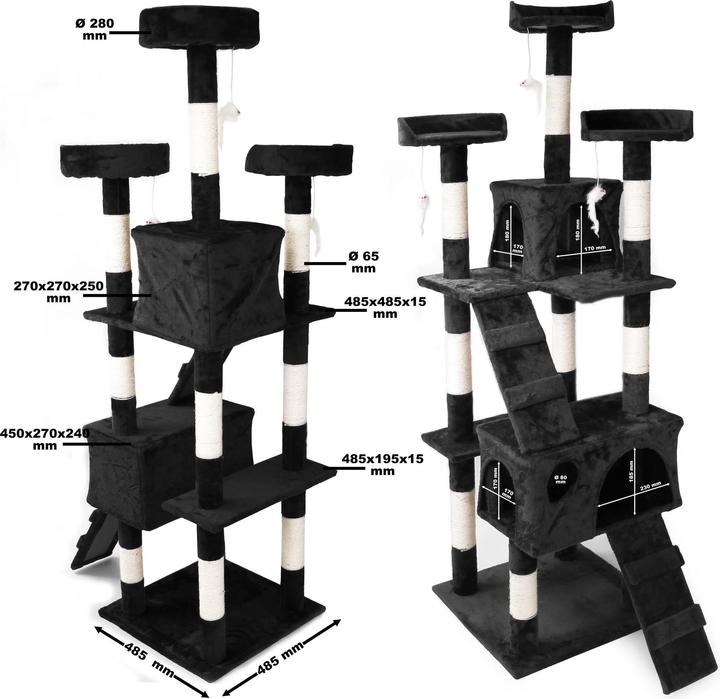 Produktbild Wiltec Kratzbaum Schwarz 170cm Sisal Katzenbaum Katzenkratzbaum Kletterbaum (170 cm, Schwarz)