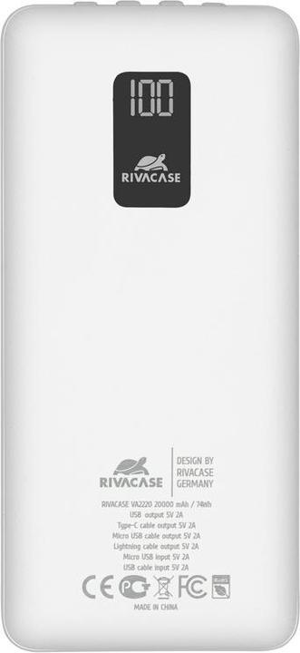 Immagine prodotto Rivacase VA2220 banca di energia ai polimeri di litio (LiPo) bianco (20000 mAh, 10 W, 74 Wh)