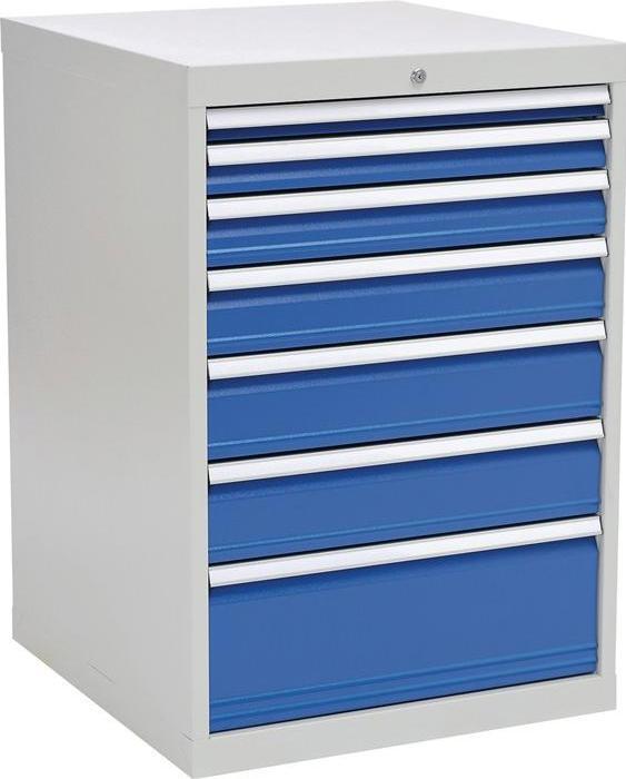 Produktbild Bedrunka & hirth Schubladenschrank H1019xB705xT736mm lichtgrau/signalblau 7 Schubl.Vollauszug (80 cm, 115 cm)