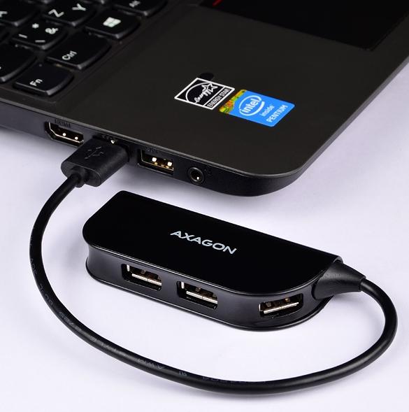 Produktbild Axagon HUE-X4B - USB 2.0 - USB 2.0 - 480 Mbit/s - Schwarz - 0,2 m - USB (USB-A, 4 Ports)