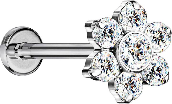 Produktbild Star Piercing Micro Threadless Labret silber Blume Kristalle silber (Titan G23, ohne Messing)