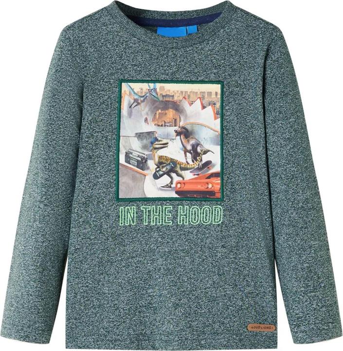 Produktbild VidaXL Kinder-Langarmshirt Dunkelgrün Melange 140,Material: 50 (140)