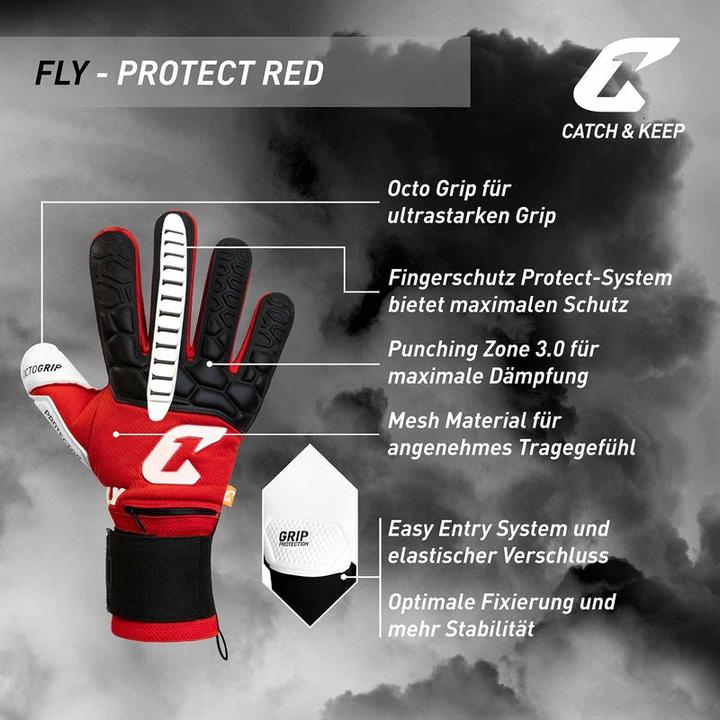 Actual product image Catch & Keep Football Gloves Fly Protect Gr. 9 Red Goalkeeper Keeper Goalie Gloves (9)