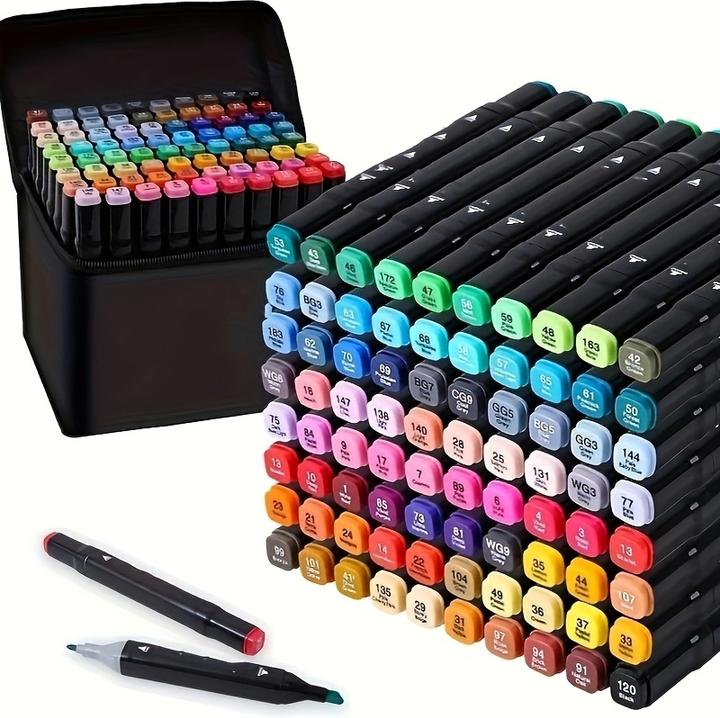Image du produit PhoneLook Ensemble de stylos permanents à double tête pour marquage et coloriage (80 couleurs) (Noir)