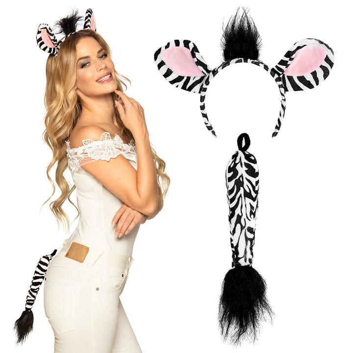Image du produit Widmann Set zèbre avec oreilles et queue en peluche pour adultes