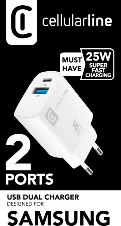 Actual product image Cellularline Dual Port Travel Charger Samsung PD 25W White (25 W)