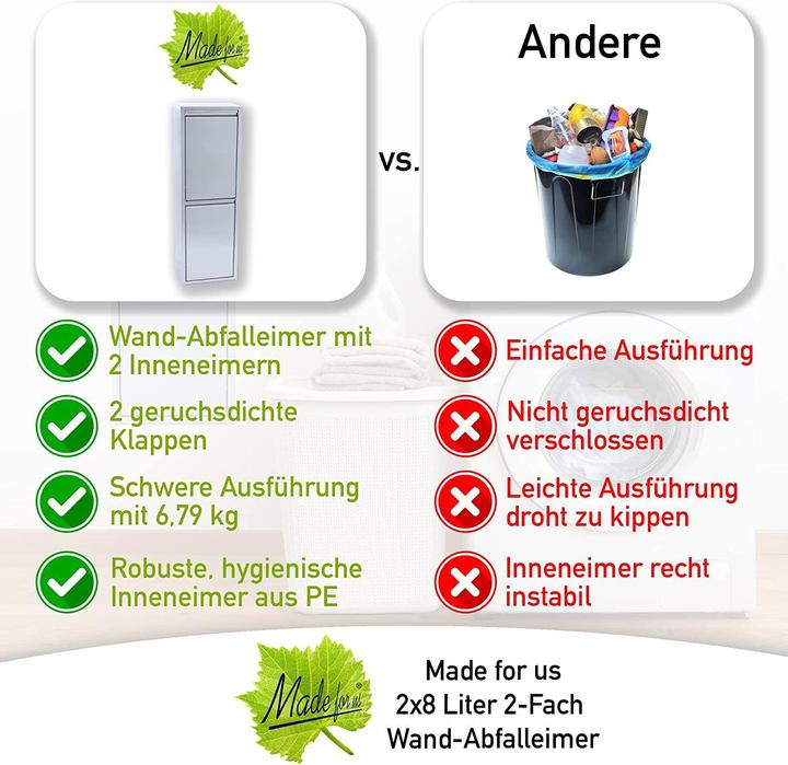 Produktbild Made for us Wand-Abfalleimer, 16 Liter