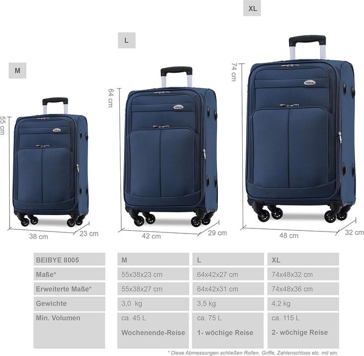 Image du produit Beibye Leichter Stoffkoffer (115 l, L (90 - 115l))