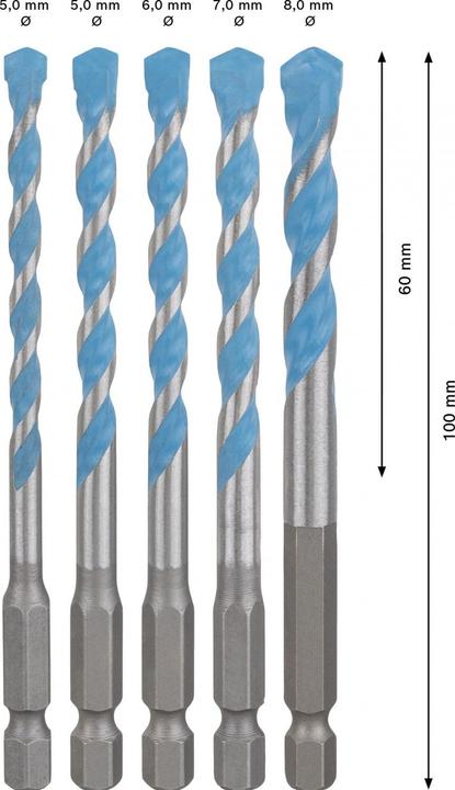 Immagine prodotto Bosch Professional Zubehör Set di punte EXPERT HEX-9 MultiConstruction, 5,5/6/7/8 mm, 5 pezzi. (5.5, 6, 7, 8 mm)