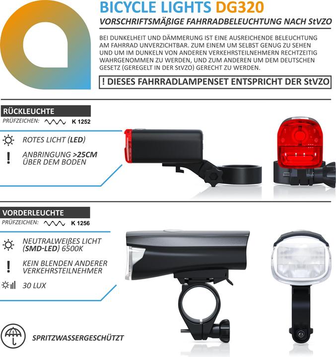 Actual product image Aplic LED bike lighting bike light set, StVZO approved - bicycle lamp bike light bicycle lamp set (30 lm)