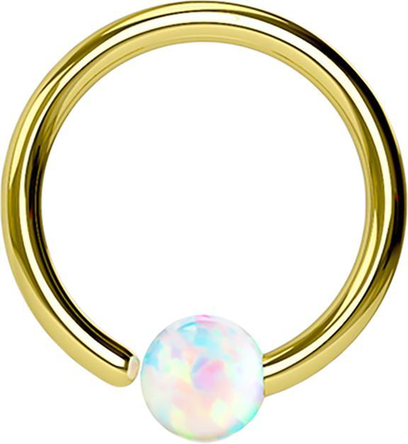 Produktbild Star Piercing Micro Closure Ring vergoldet mit Kugel Opal einseitig fixiert weiss (ohne Messing, Chirurgenstahl 316L)
