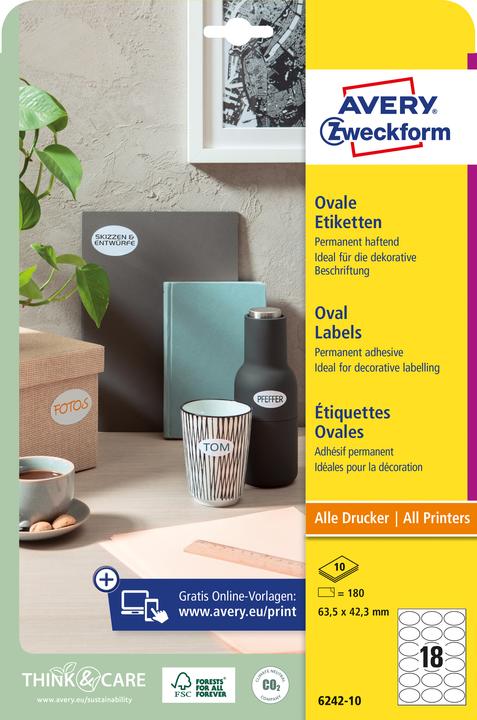 Produktbild Avery Zweckform Kennzeichnungs-Etiketten, oval, 63,5x42,3 mm dunkelgrau, permanent, unbehandeltes Papier