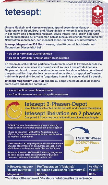 Nährwerte und Zutaten Tetesept Magnesium 335 Nacht Depot-Tabletten (30 Stück, Tabletten, 53 g)