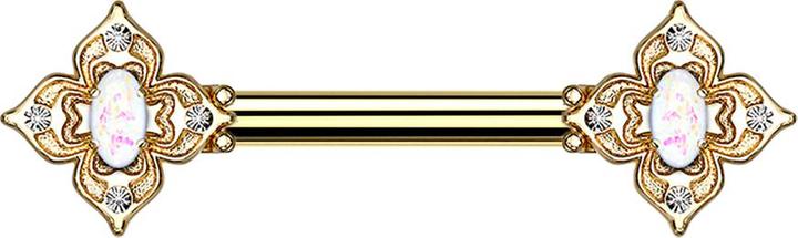 Image du produit Acha Direct Barbell vergoldet Blumenquadrat filigran mit Opal weiss (Acier chirurgical 316L, Laiton)