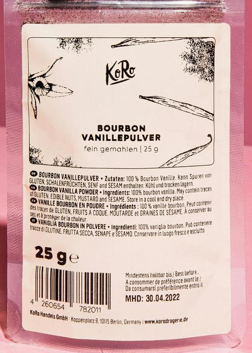 Nährwerte und Zutaten KoRo Bourbon Vanillepulver (25 g)