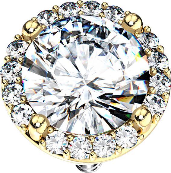 Produktbild Star Piercing Dermal Anchor 14k vergoldet doppel gepflastert Kristall gross silber (Chirurgenstahl 316L, Messing)